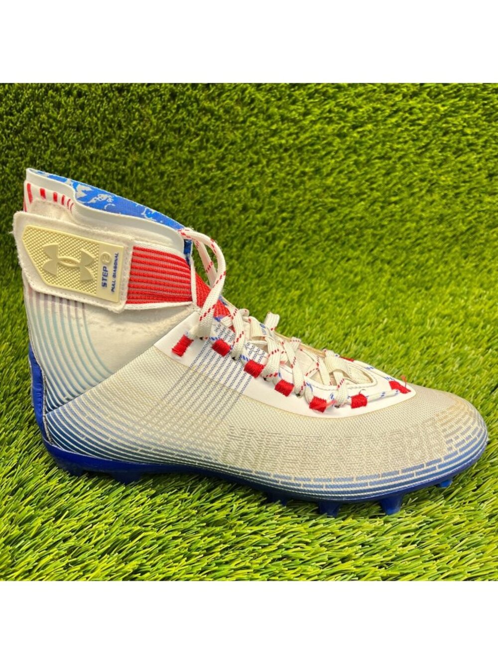 Under Armour White Blue Red Men's Football Cleats